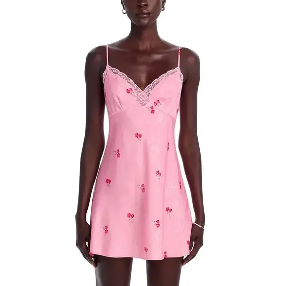 NWT LoveShackFancy Larinda Dress Floral Lace Trim Satin Mini Slipdress M - Picture 1 of 11